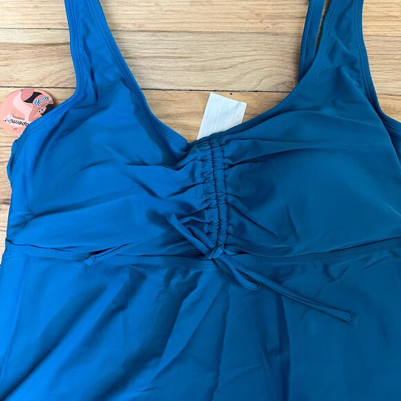 NEW Shapermint Women's L Wireless Adjustable Ruched Front Tie Tankini Teal Blue - Picture 8 of 10